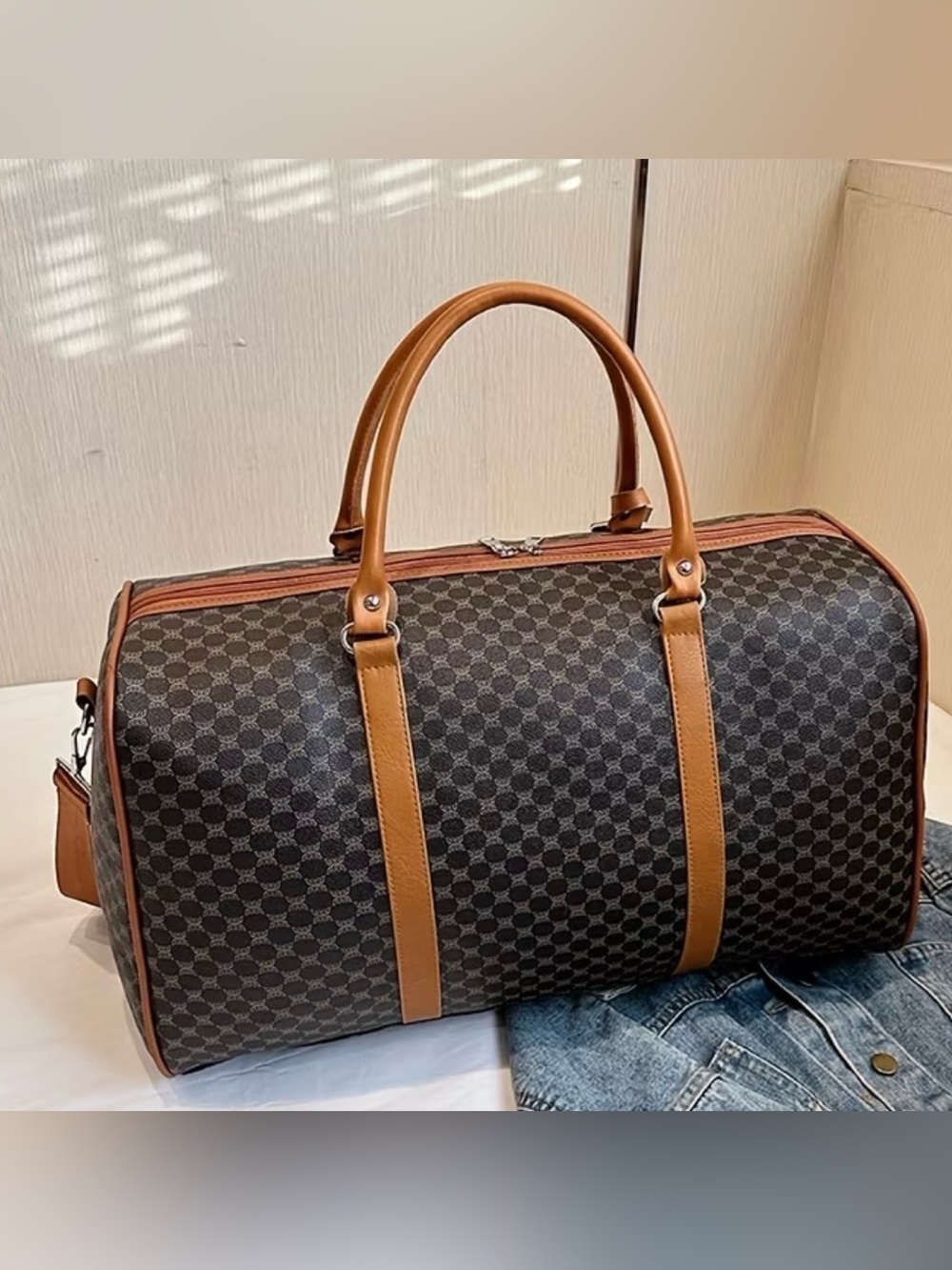 EUC Travel Duffel Bag in Brown and Tan - Stylish Carryall
